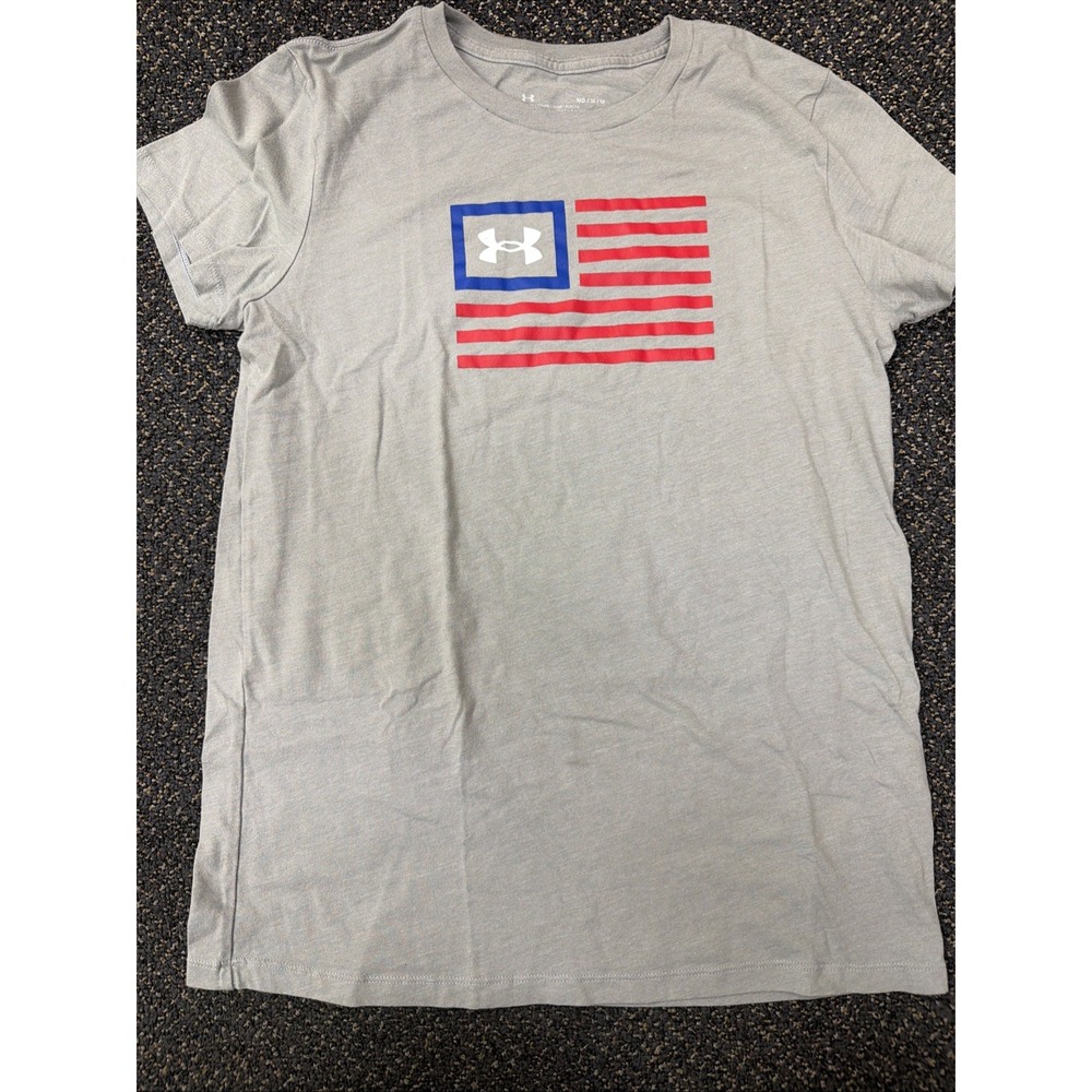 Under Armour UA Women's L Gray/Red/White/Blue USA FLAG Shirt Medium Freedom